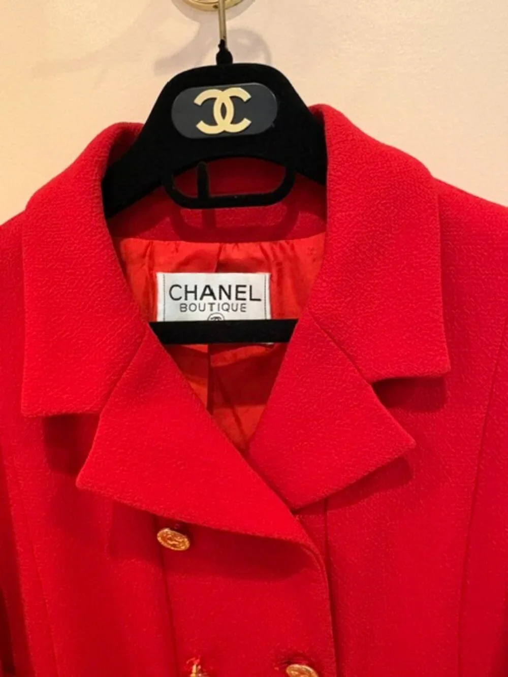 Vintage Chanel skirt suit, Red, Elephant buttons, Karl Lagerfeld Bloomingdale's